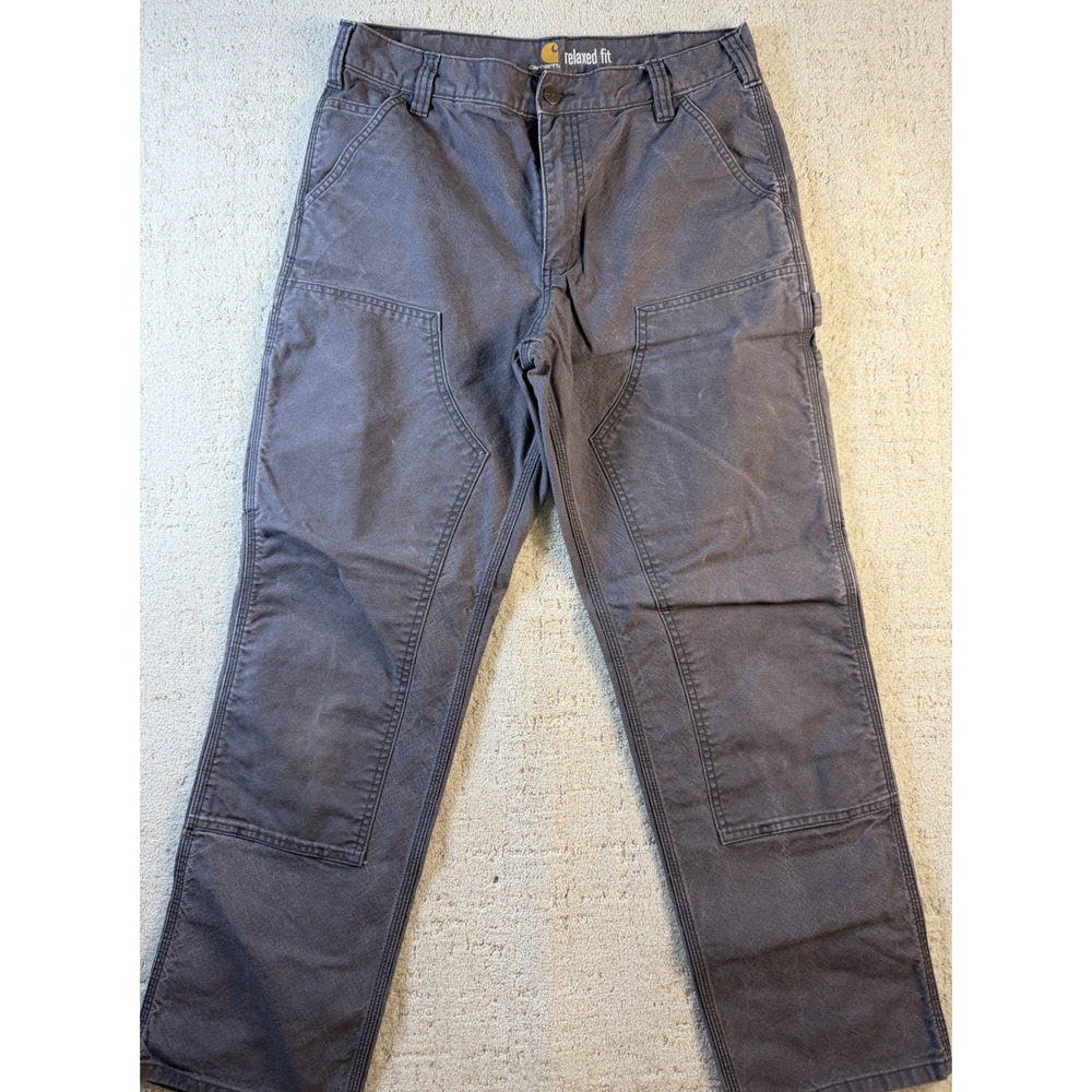 Carhartt Double Knee Pants Men's 33x32 Distressed Faded Workwear HeavyGray